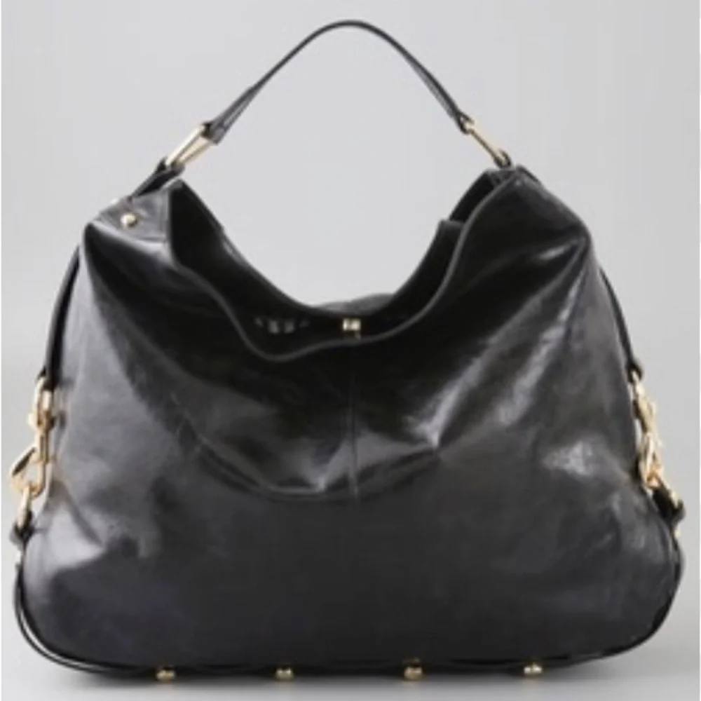 Rebecca Minkoff Black Gold Nikki Hobo Y2K Leather Shoulder Bag Grunge Biker